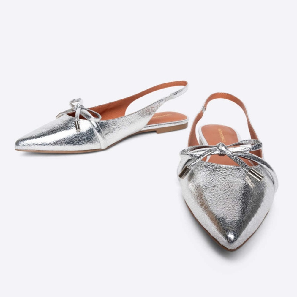 Intentionally Blank Seventh Sling-back Flat Pointed Toe Metallic Silver W’s Sz 9